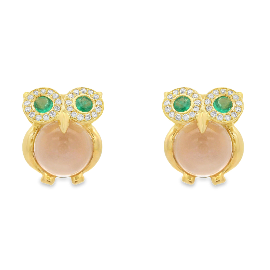 Rose-Quartz Owl Earrings
