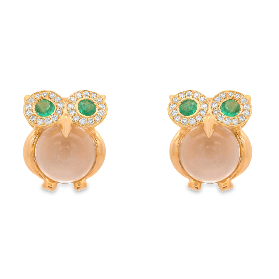 Rose-Quartz Owl Earrings
