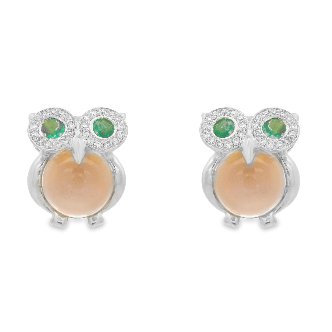 Rose-Quartz Owl Earrings