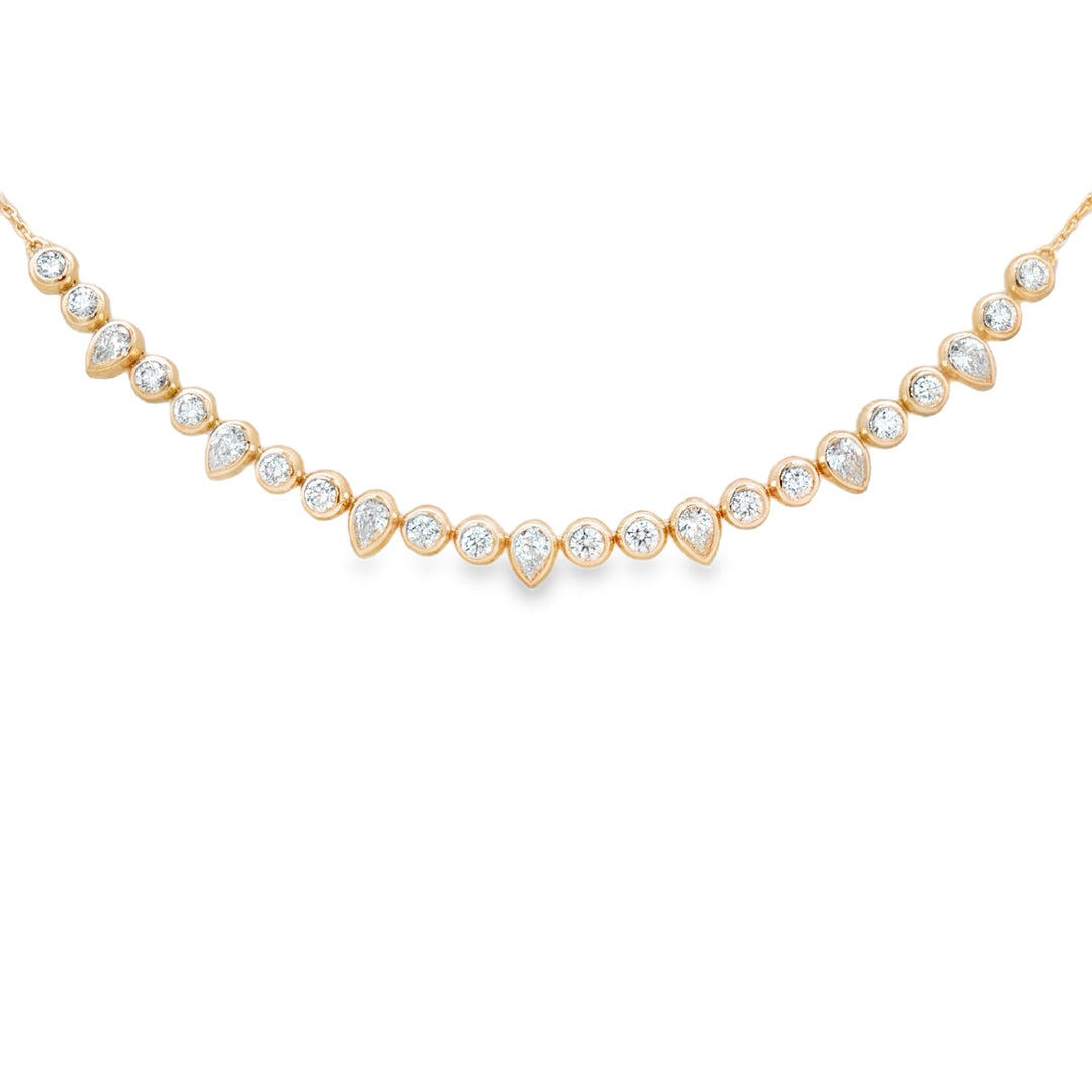 Round & Pear Bezel Line Necklace