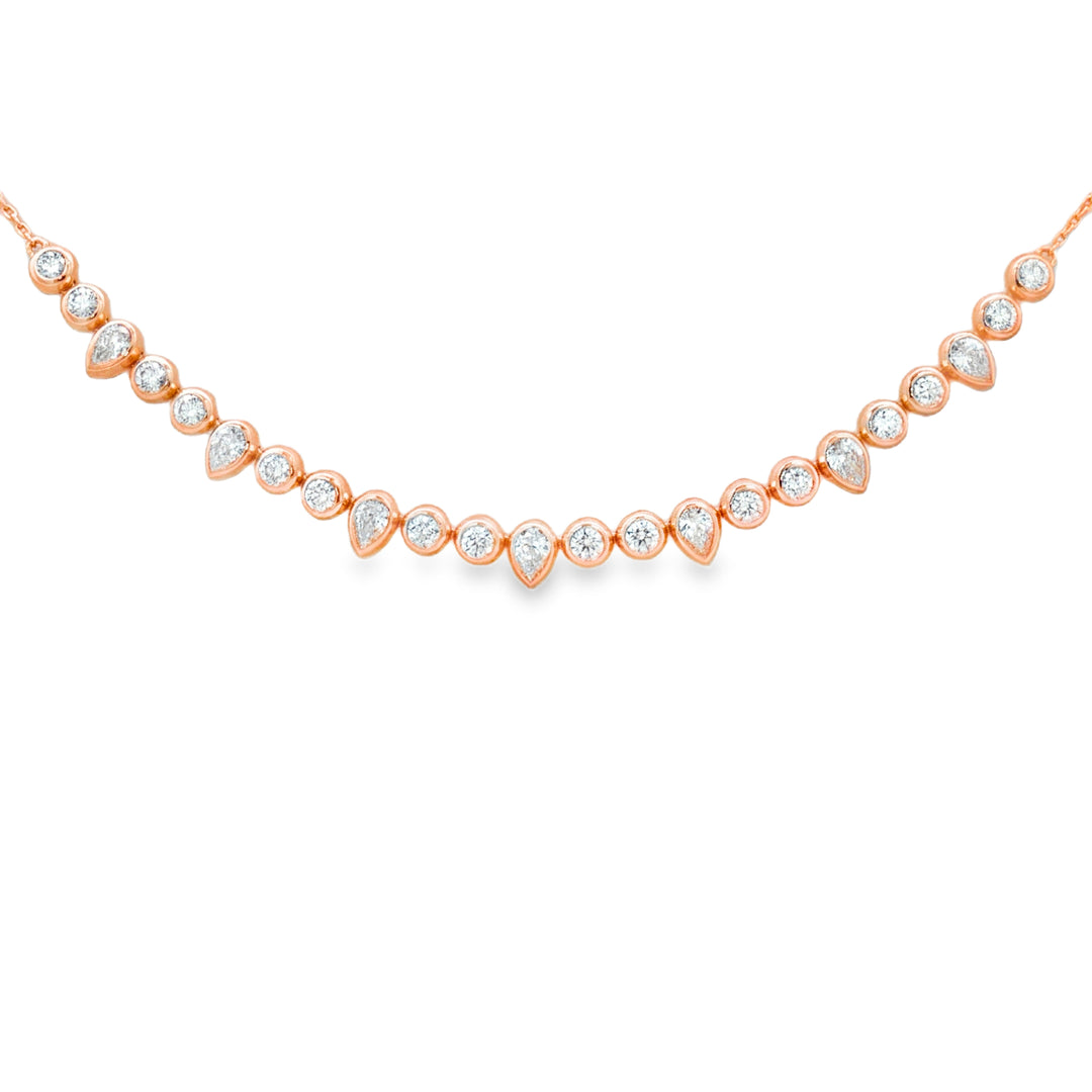 Round & Pear Bezel Line Necklace