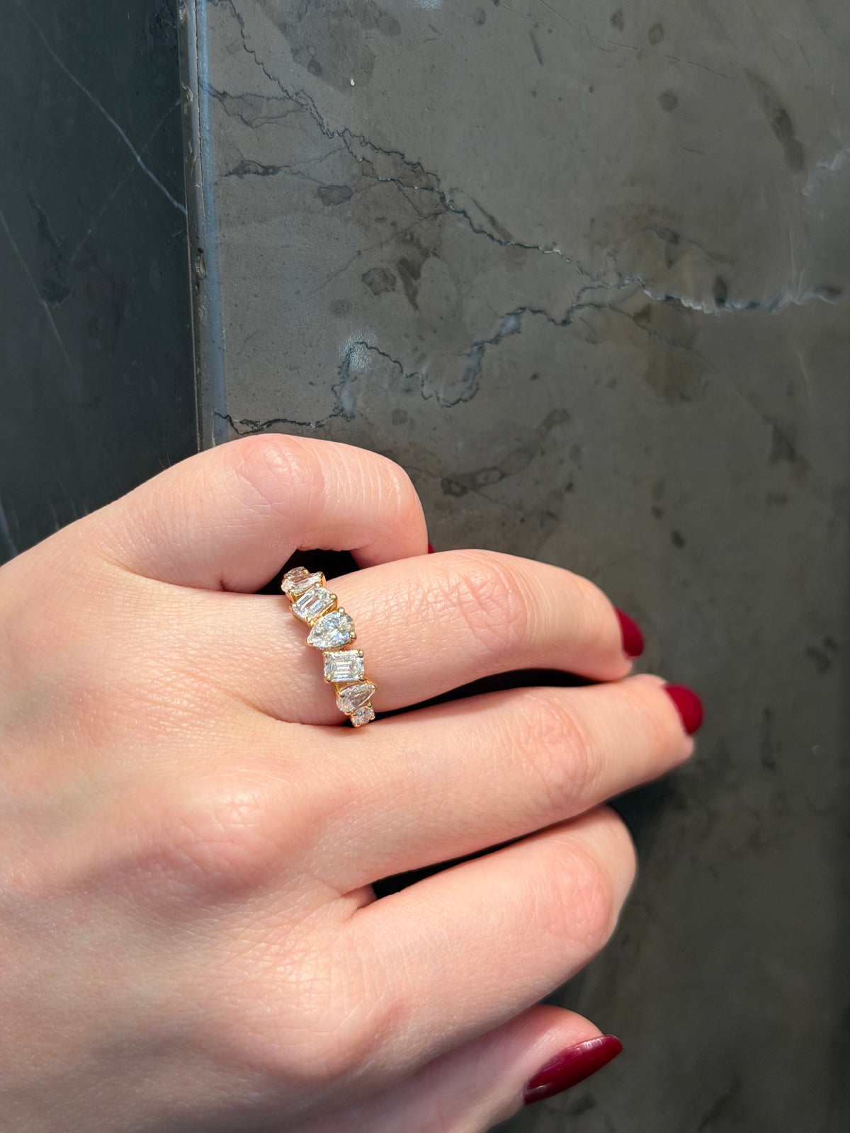 Multi shape half eternity band