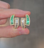 Load and play video in Gallery viewer, Diamond &amp; Emerald Statement Hoops

