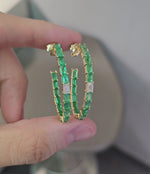 Load and play video in Gallery viewer, Emerald &amp; Diamond Baguette Hoops
