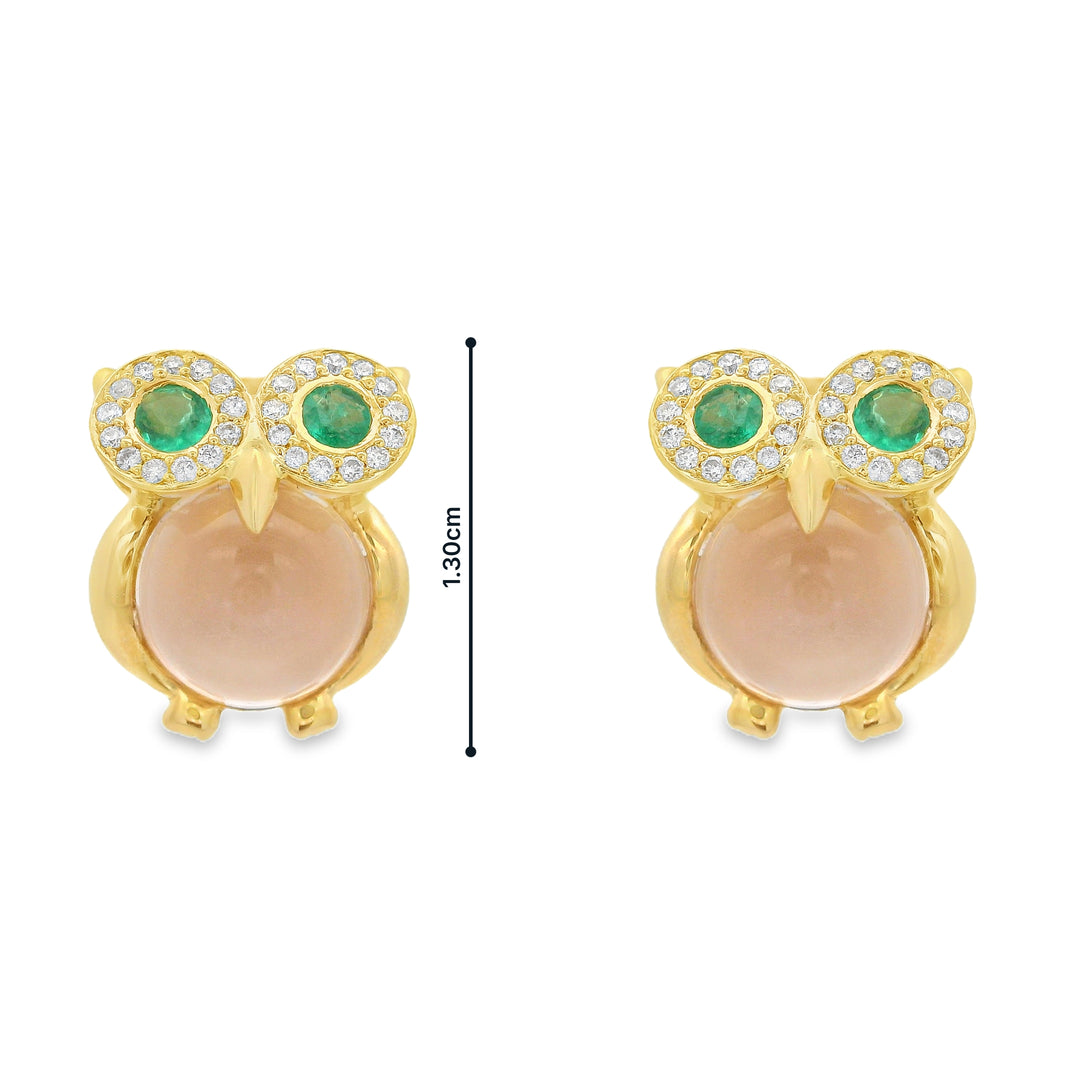Rose-Quartz Owl Earrings