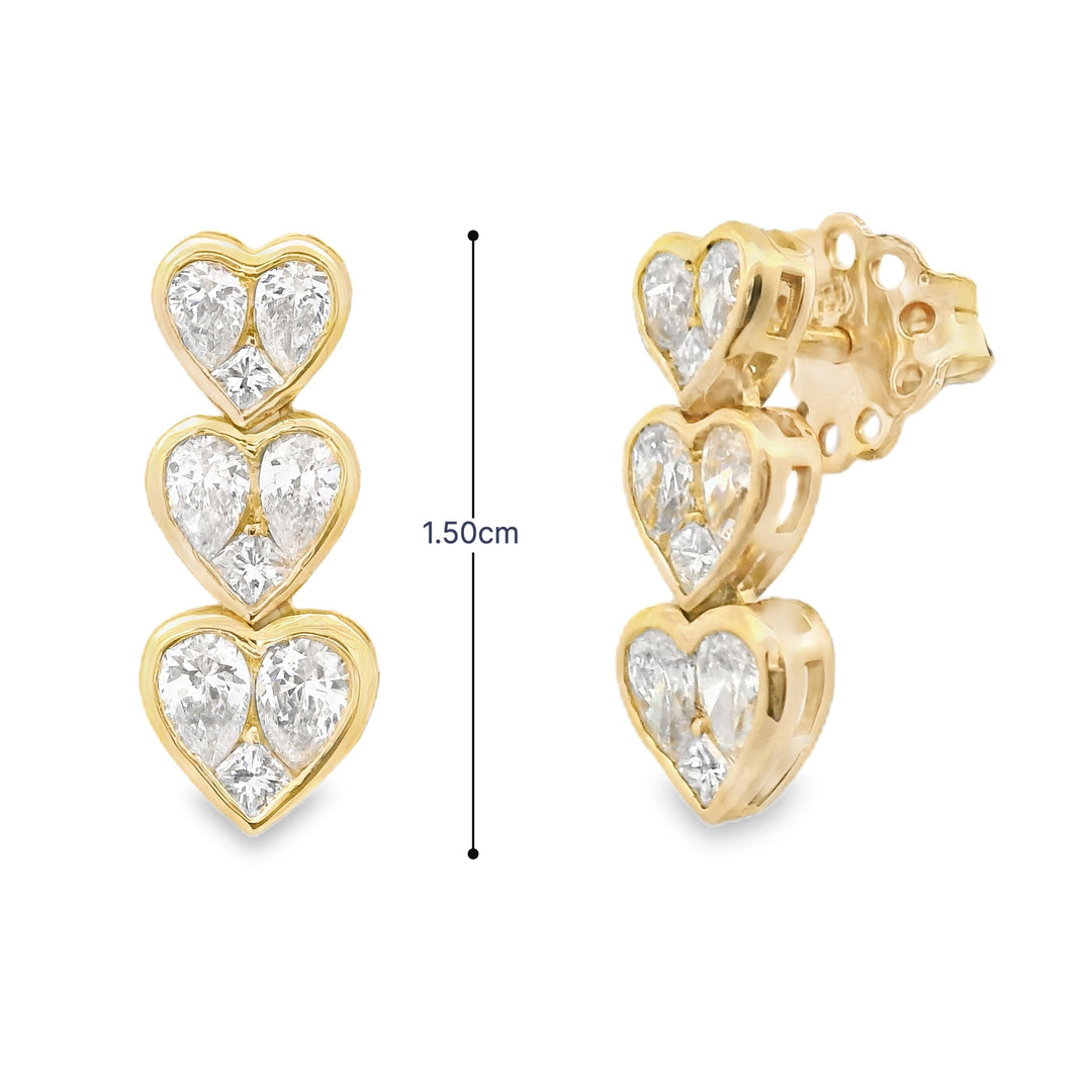 Triple-Heart Illusion Diamond Earrings