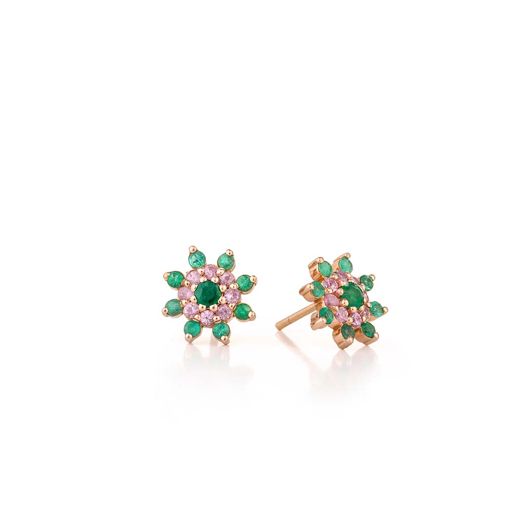 Emerald & Pink Sapphire Sun Earrings