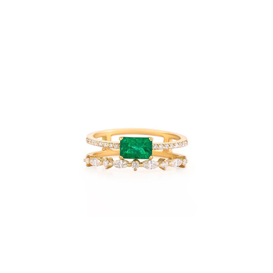 Emerald & Multi Shaped Diamond Band