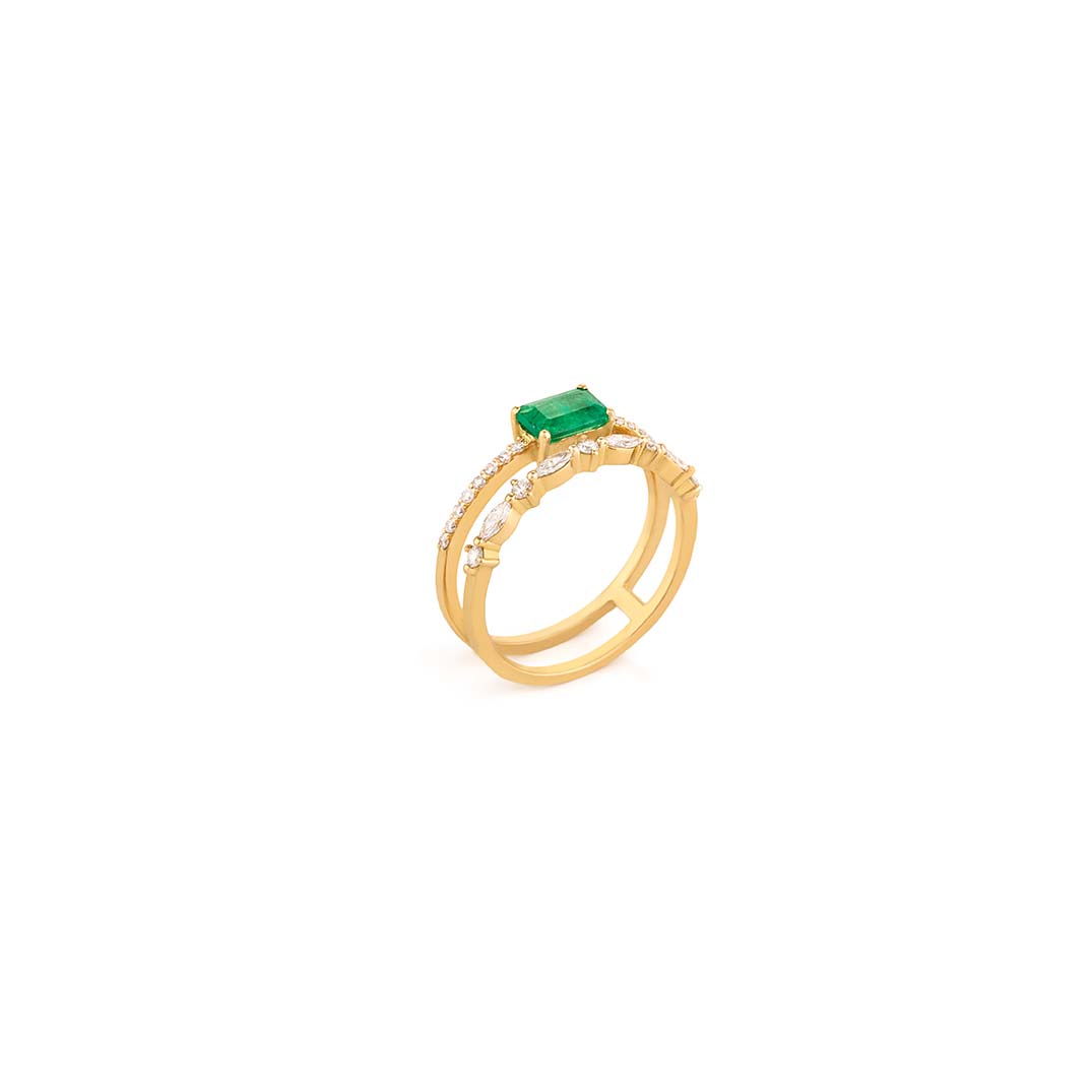 Emerald & Multi Shaped Diamond Band