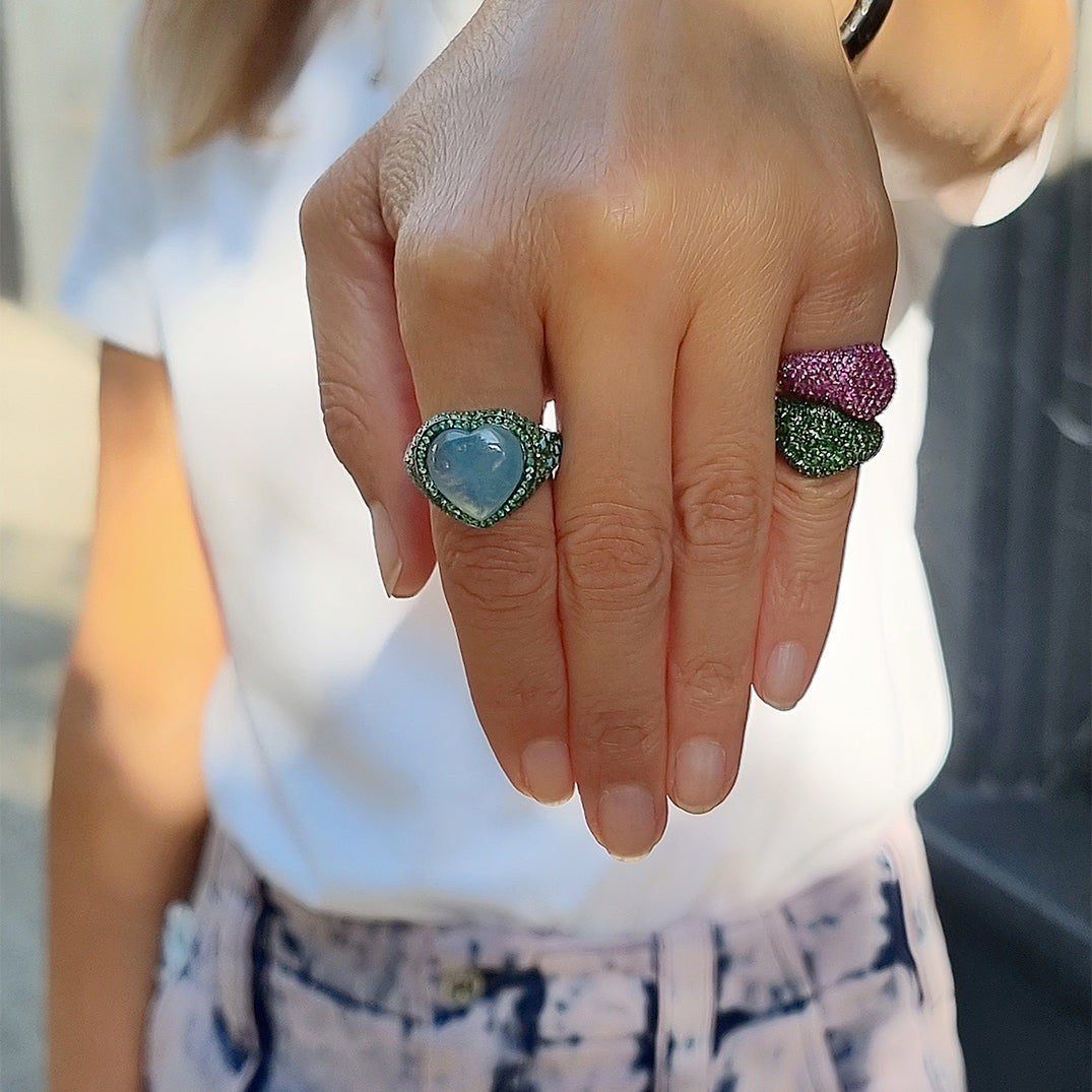 Full Pink Sapphire Pavé Pinky Ring